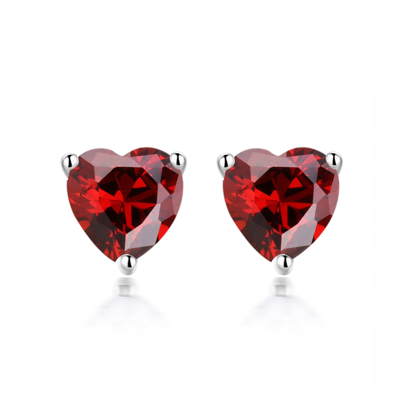 S925 Sterling Silver Simple Heart-Shaped Zircon Birthstone Stud Earrings