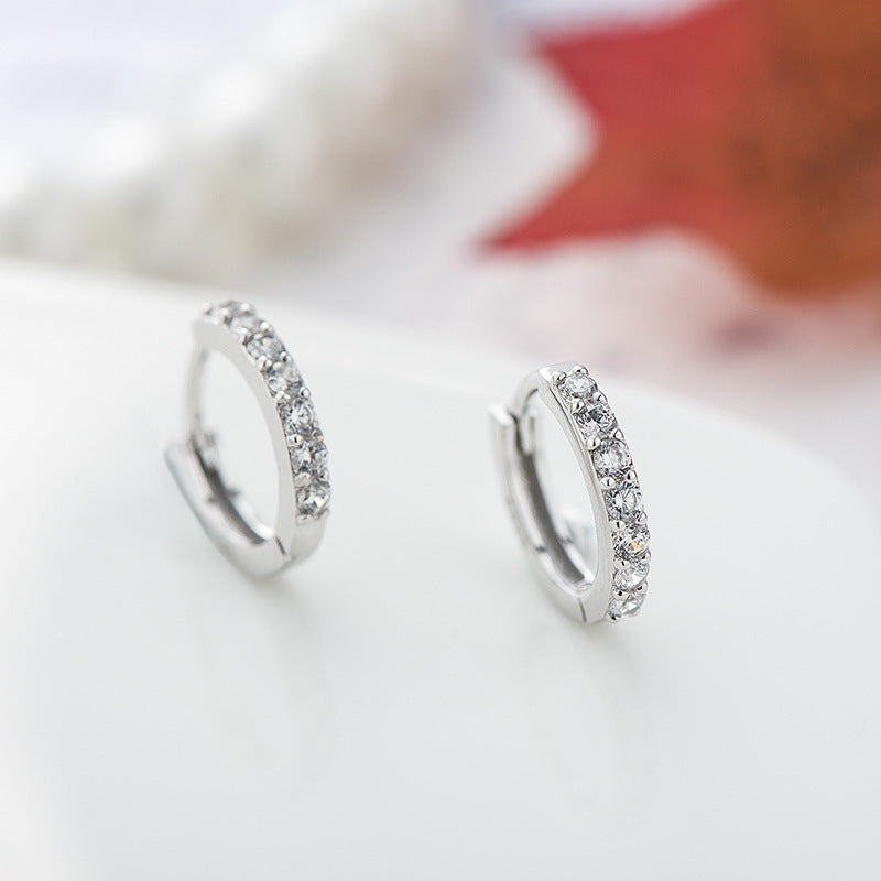 Sterling Silver Hoop Earring With Simulated Diamond