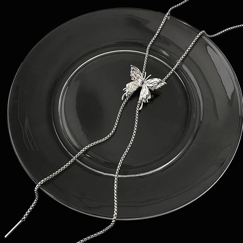 Drawable Silver Butterfly Tassel Necklace