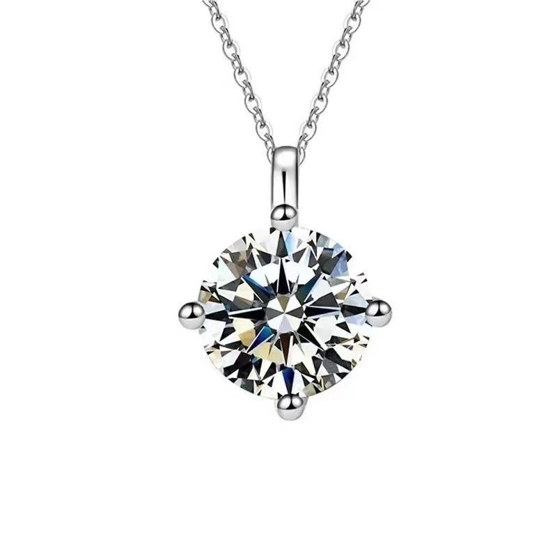Four-claw Single Diamond 1 Karat Moissanite S925 Silver Four-claw Necklace For Women