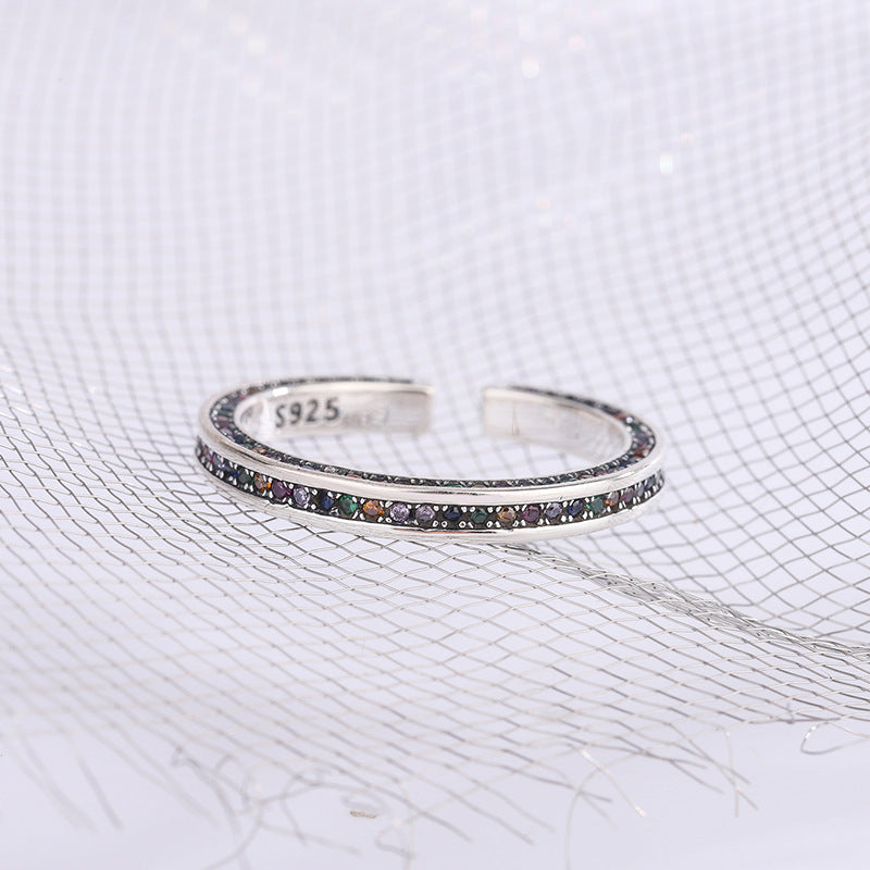 S925 Sterling Silver Rainbow Sparkling Diamond Ring Women's Zircon