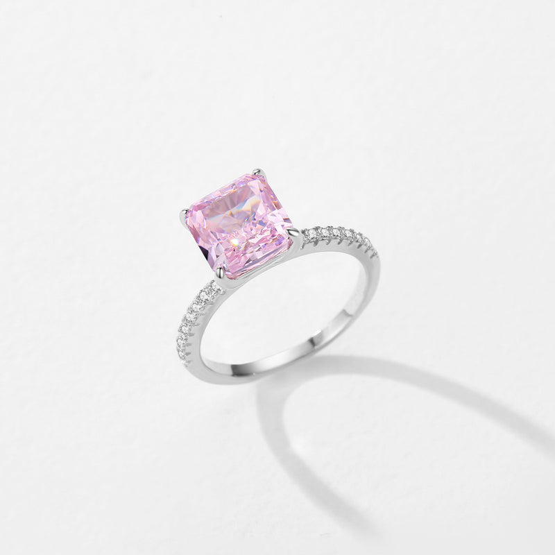 S925 Sterling Silver Ice Flower Cut Square Zircon Ring