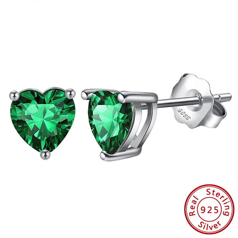 S925 Sterling Silver Loving Heart Stud Earrings – Simulated Birthstone