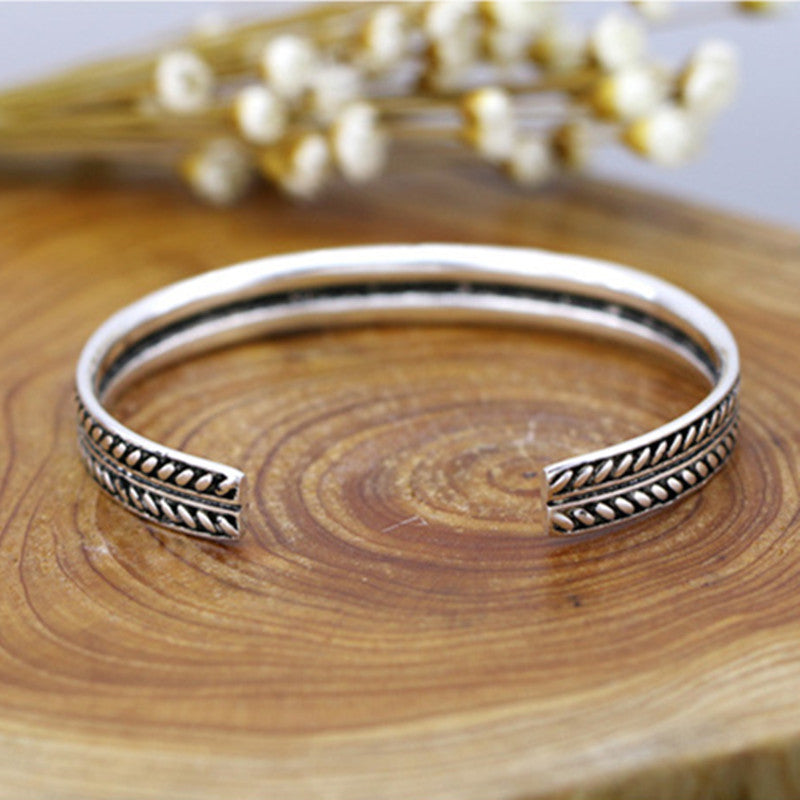 Handmade 925 Silver Bracelet Opening Thai Silver Carved Unisex Bracelet