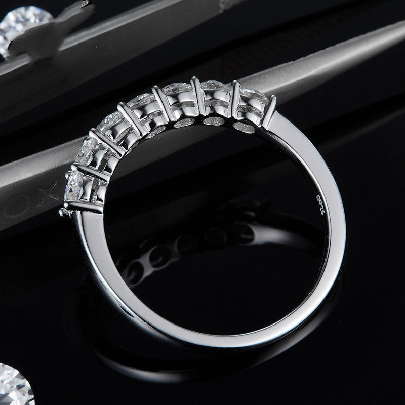 925 Sterling Silver Moissanite Lab Created Diamond Half Eternity Wedding Band Jewelry for Women