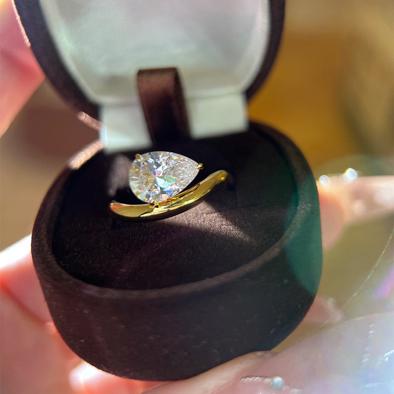 Jewelry 925 Silver Ins Water Drop Diamond Ring