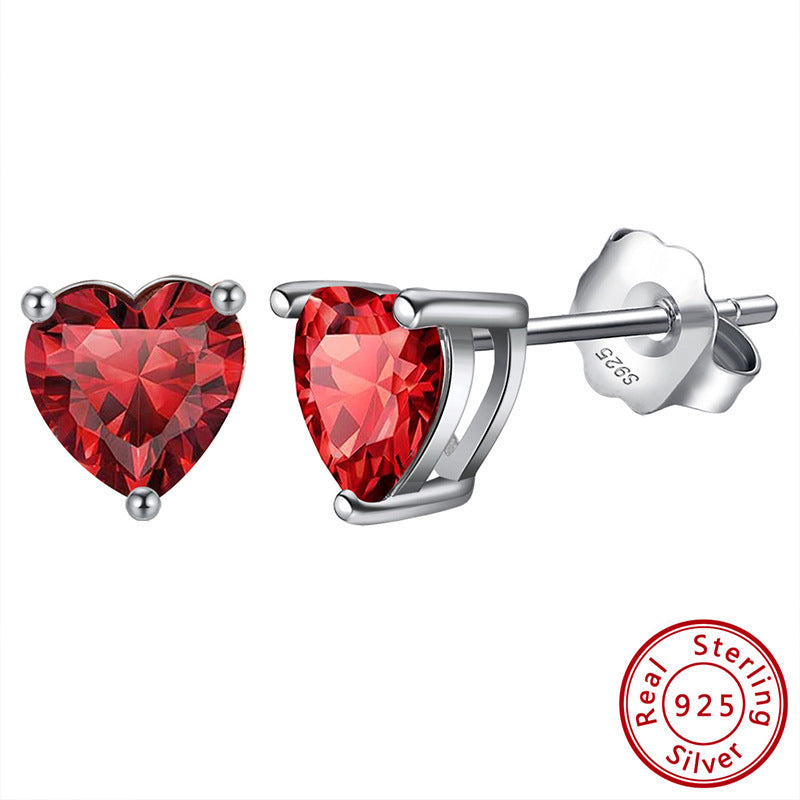 S925 Sterling Silver Loving Heart Stud Earrings – Simulated Birthstone