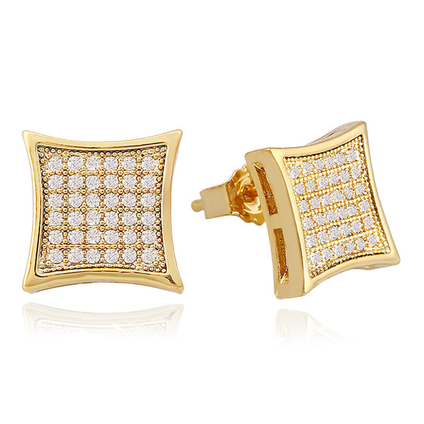 HIPHOP Men's And Women's Kite Stud Earrings With Gold Plated Silver And Diamonds