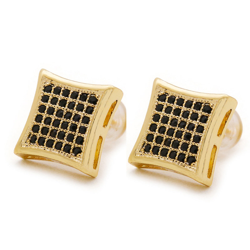 HIPHOP Men's And Women's Kite Stud Earrings With Gold Plated Silver And Diamonds