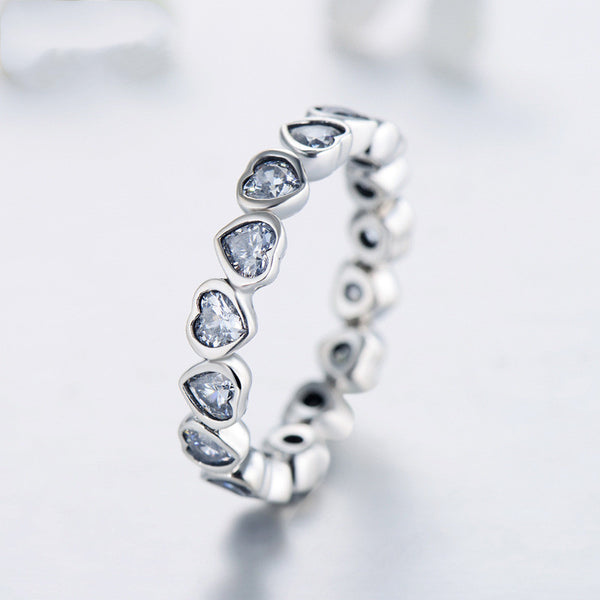 925 Sterling Silver Full Diamond Heart-Shaped Ring Jewelry