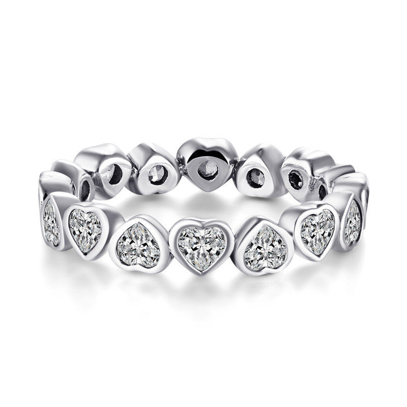 925 Sterling Silver Full Diamond Heart-Shaped Ring Jewelry