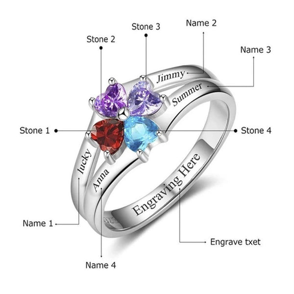 Birthstone engraved Lovers Promise Rings, Mothers Day Ring, 925 Sterling Silver