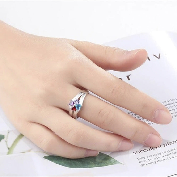 Birthstone engraved Lovers Promise Rings, Mothers Day Ring, 925 Sterling Silver
