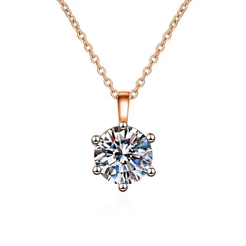 Four-claw Single Diamond 1 Karat Moissanite S925 Silver Four-claw Necklace For Women