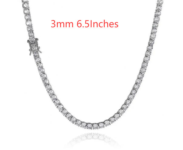 3mm 4mm 5mm 65 MmS925 Silver Moissanite Single Row Tennis Chain Bracelet Hip Hop Necklace