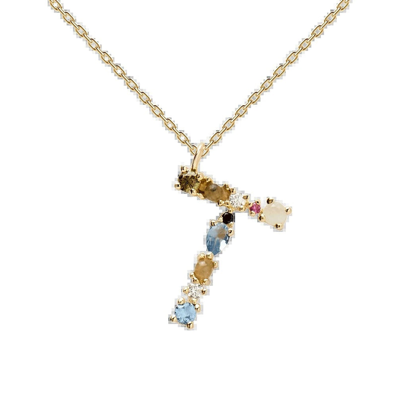 English Letter Alphabet Necklace Female Colorful Crystals Gem S925 Pure