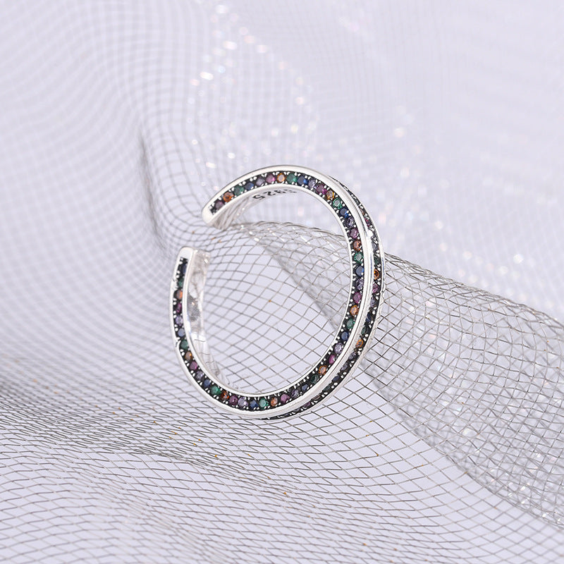 S925 Sterling Silver Rainbow Sparkling Diamond Ring Women's Zircon