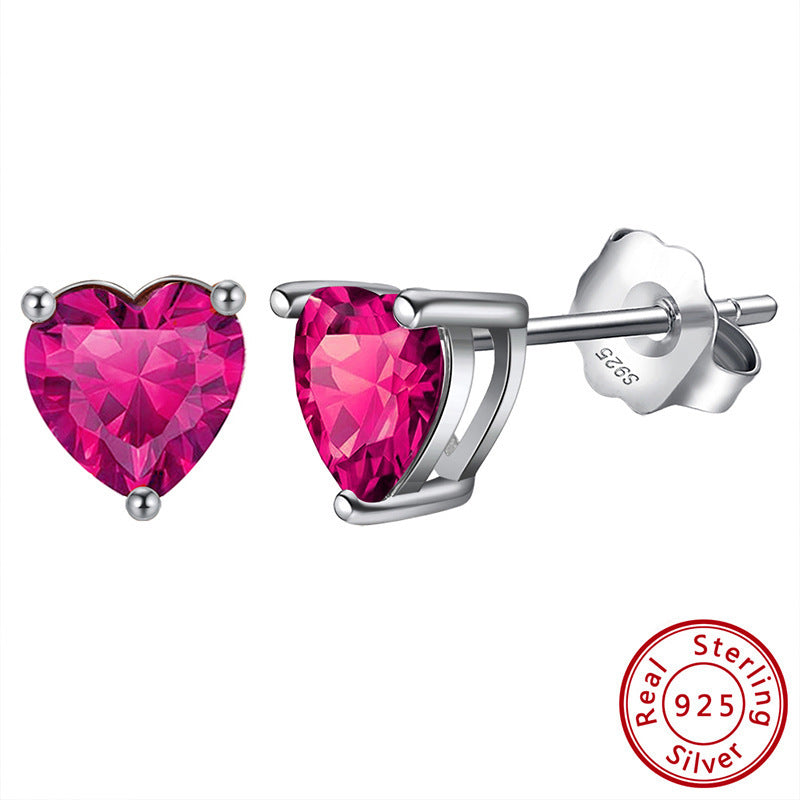 S925 Sterling Silver Loving Heart Stud Earrings – Simulated Birthstone