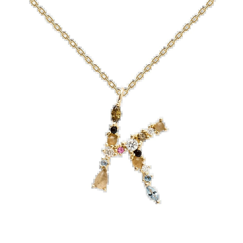 English Letter Alphabet Necklace Female Colorful Crystals Gem S925 Pure