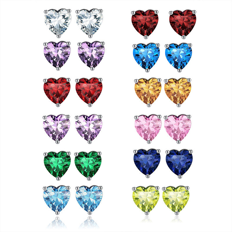 S925 Sterling Silver Loving Heart Stud Earrings – Simulated Birthstone