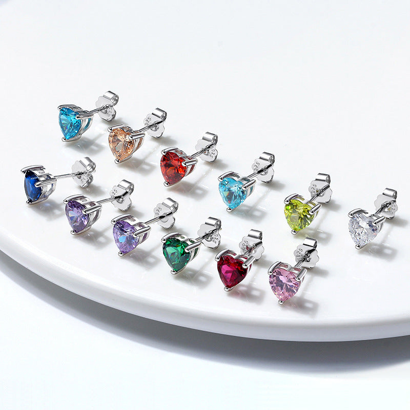S925 Sterling Silver Loving Heart Stud Earrings – Simulated Birthstone