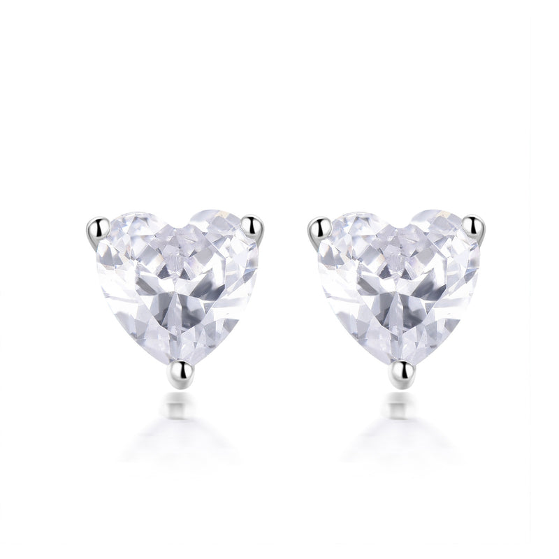 S925 Sterling Silver Simple Heart-Shaped Zircon Birthstone Stud Earrings
