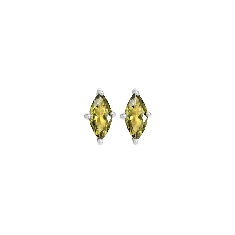 S925 Sterling Silver Gold Plated Olive Green Marquise Stud Earrings