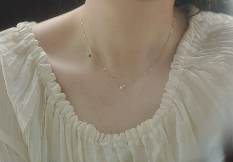 Women's Pure 14k Yellow Solid Gold Single Diamond  Necklace