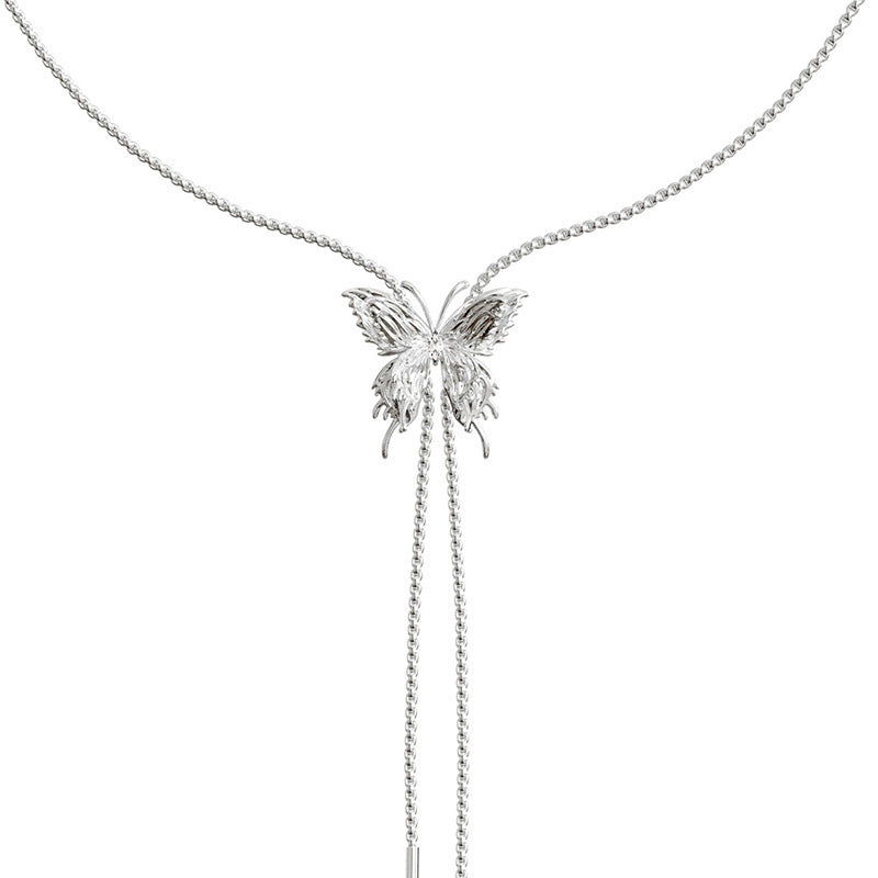 Drawable Silver Butterfly Tassel Necklace