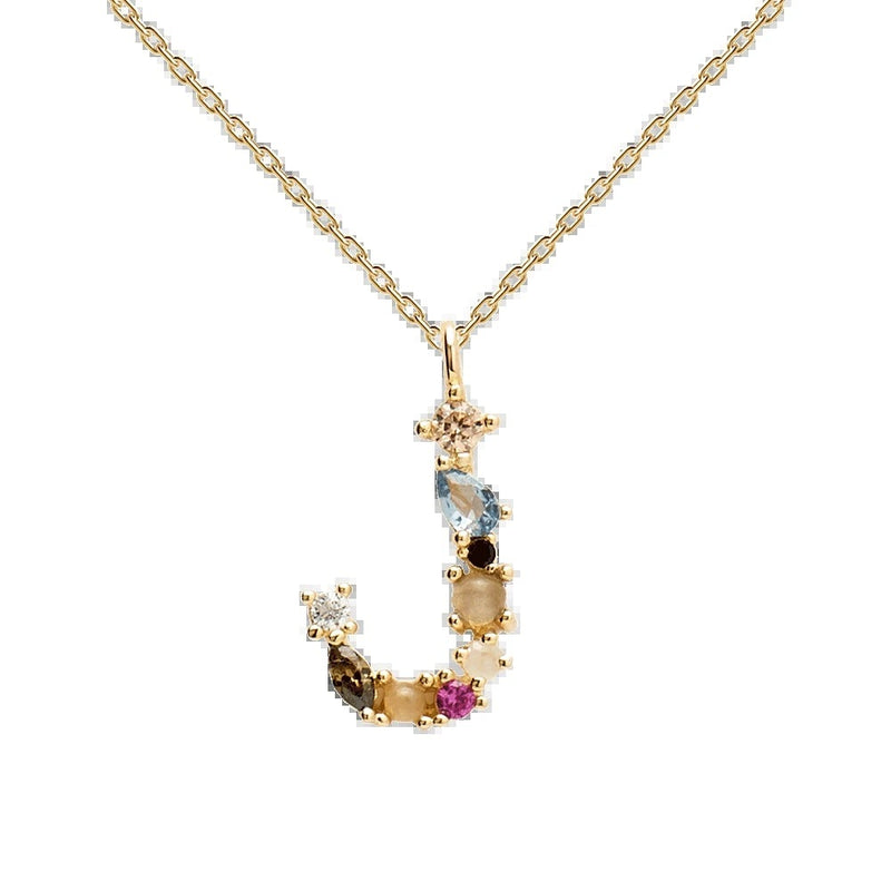 English Letter Alphabet Necklace Female Colorful Crystals Gem S925 Pure