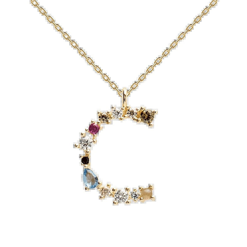 English Letter Alphabet Necklace Female Colorful Crystals Gem S925 Pure