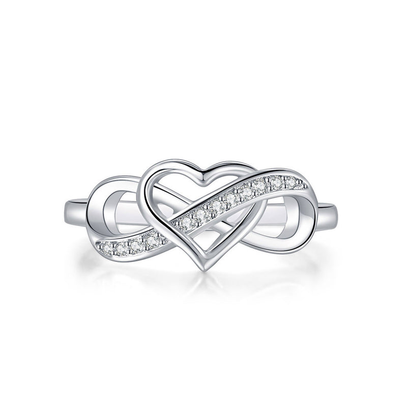 Heart-Shaped Infinity Women’s Ring – Electroplated, White