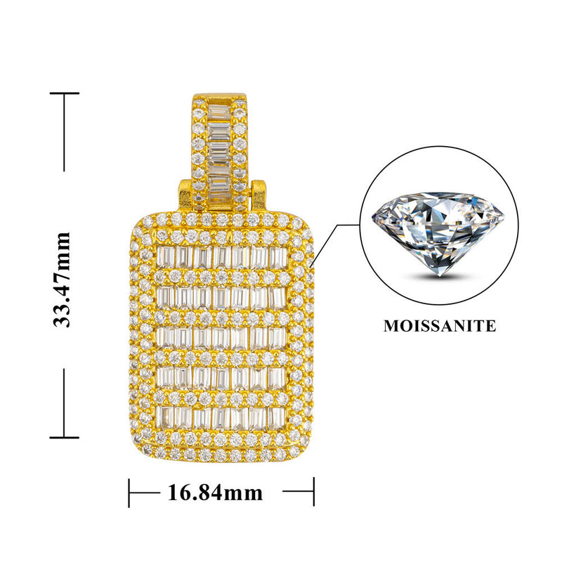 S925 Silver Inlay Dog Tag Pendant Hip Hop Jewelry