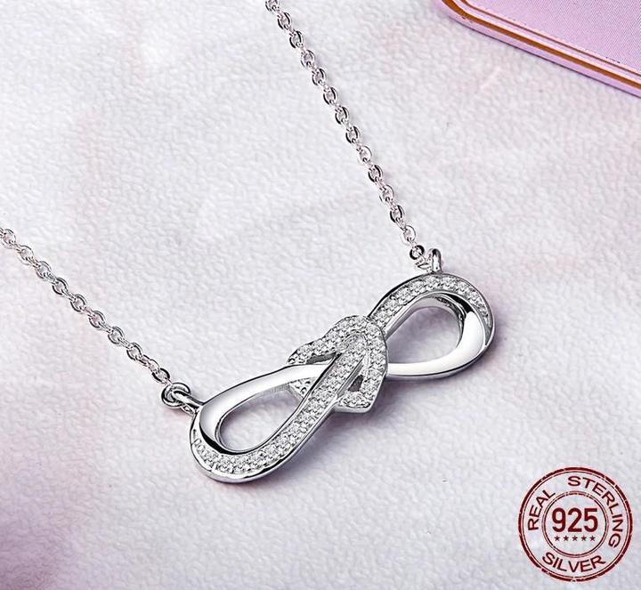 Eight-character diamond heart-shaped clavicle chain necklace chain endless love element s925 sterling silver necklace