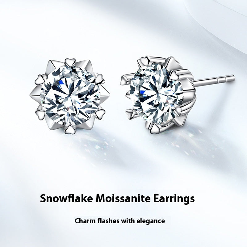 S925 Silver Moissanite Snowflake Ear Stud