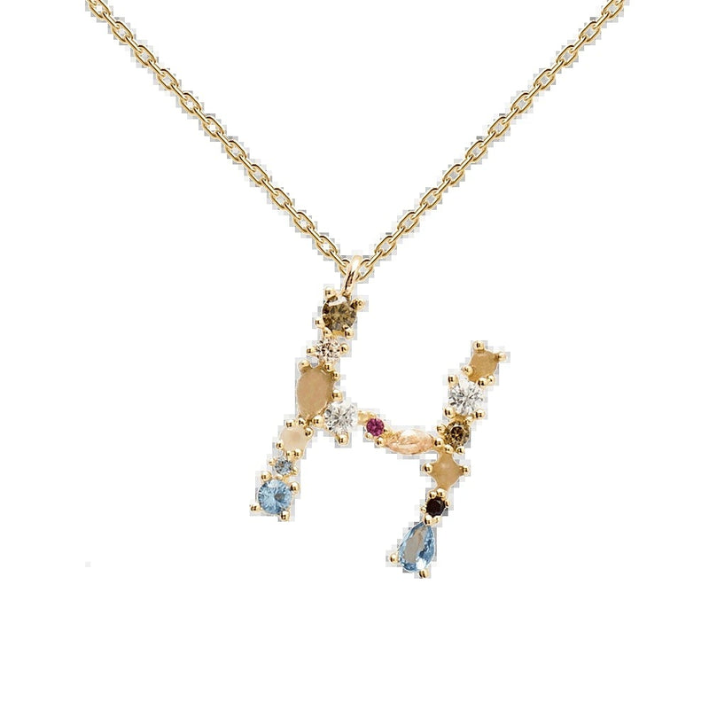 English Letter Alphabet Necklace Female Colorful Crystals Gem S925 Pure