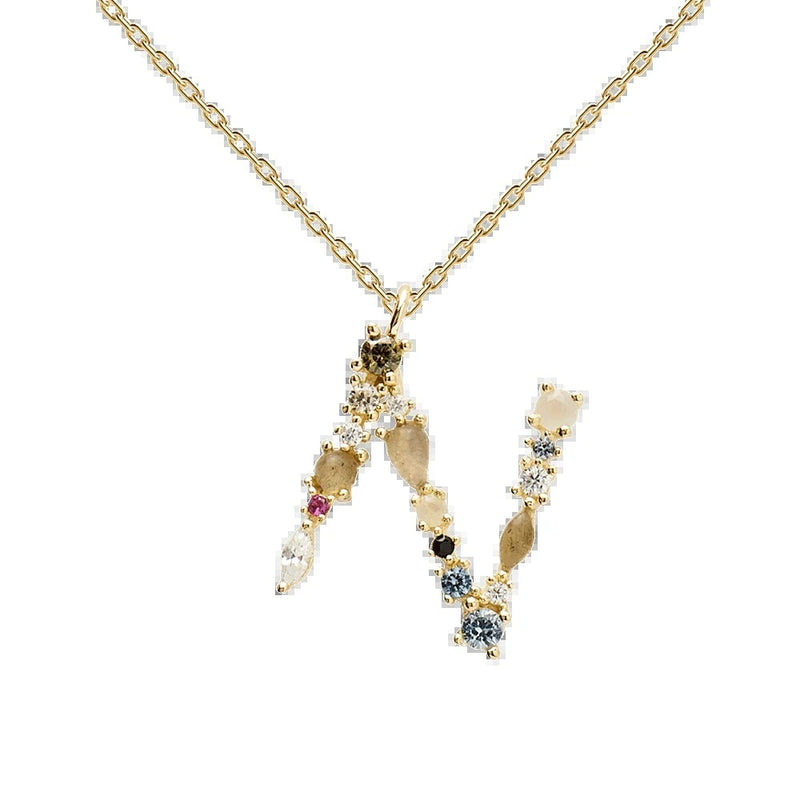 English Letter Alphabet Necklace Female Colorful Crystals Gem S925 Pure