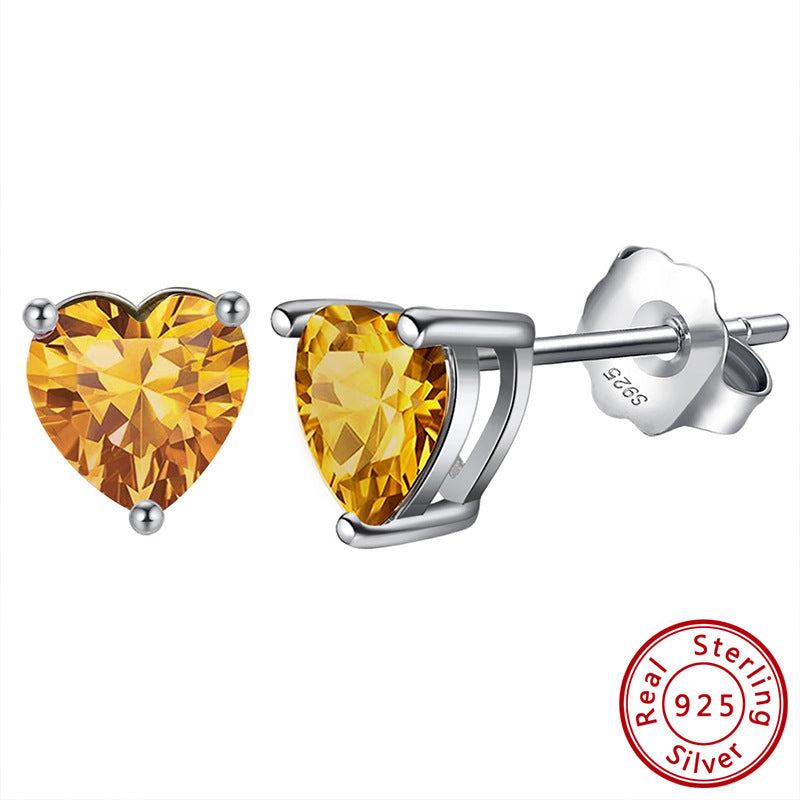 S925 Sterling Silver Loving Heart Stud Earrings – Simulated Birthstone