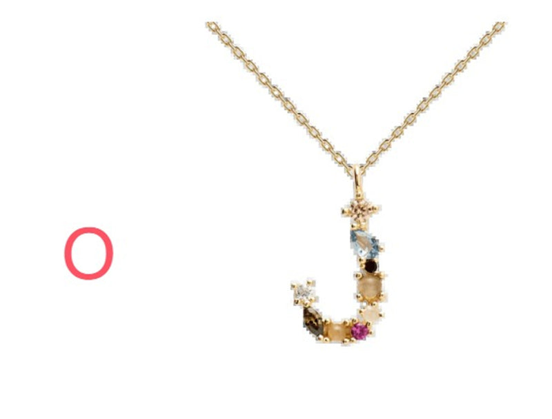 English Letter Alphabet Necklace Female Colorful Crystals Gem S925 Pure