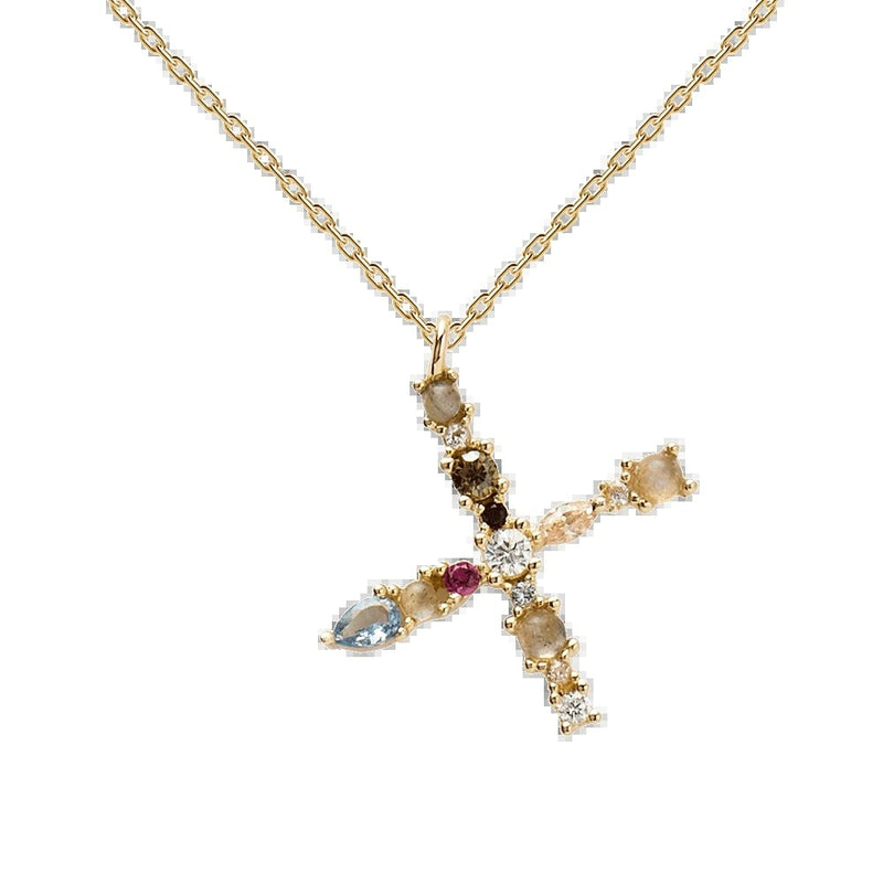 English Letter Alphabet Necklace Female Colorful Crystals Gem S925 Pure