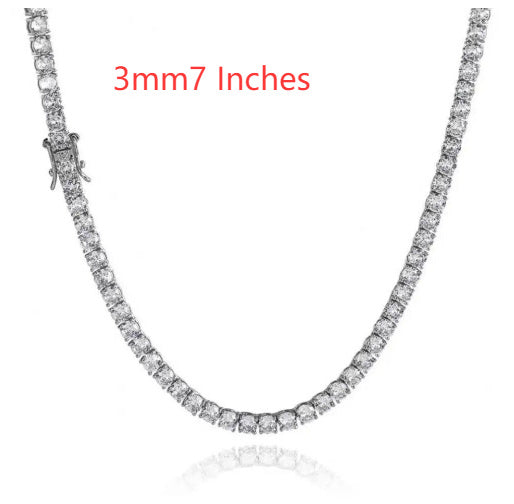 3mm 4mm 5mm 65 MmS925 Silver Moissanite Single Row Tennis Chain Bracelet Hip Hop Necklace