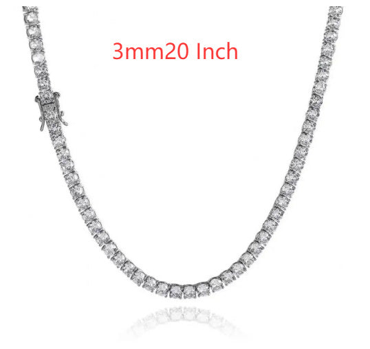 3mm 4mm 5mm 65 MmS925 Silver Moissanite Single Row Tennis Chain Bracelet Hip Hop Necklace
