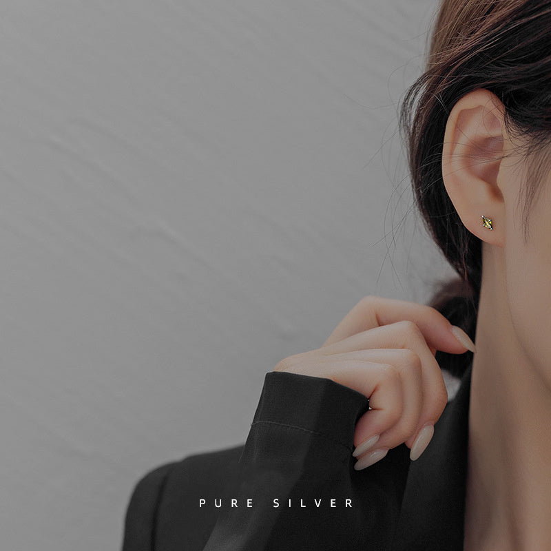 S925 Sterling Silver Gold Plated Olive Green Marquise Stud Earrings