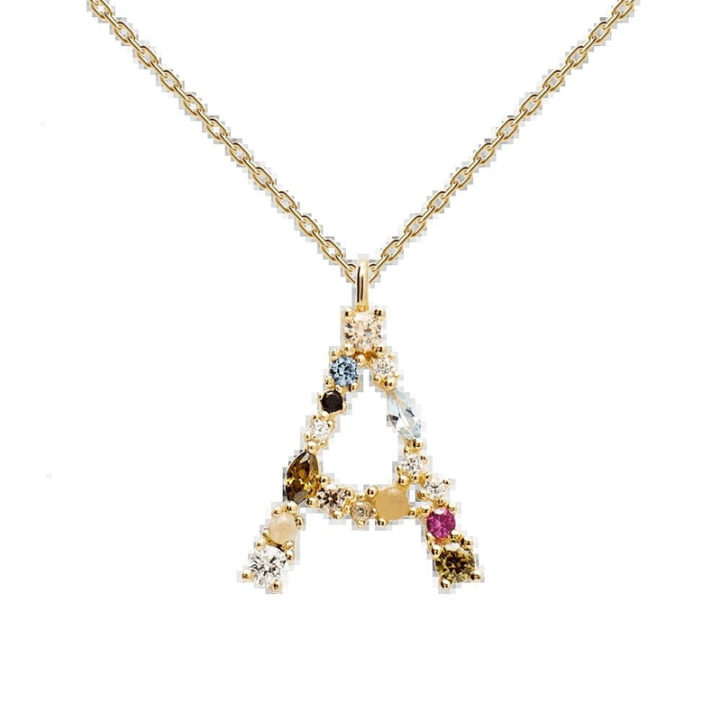 English Letter Alphabet Necklace Female Colorful Crystals Gem S925 Pure