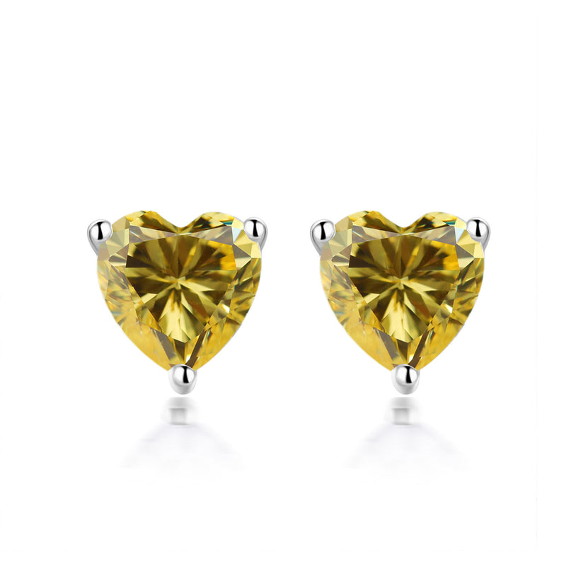 S925 Sterling Silver Simple Heart-Shaped Zircon Birthstone Stud Earrings