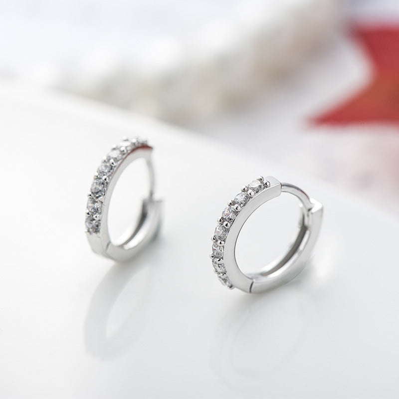 Sterling Silver Hoop Earring With Simulated Diamond