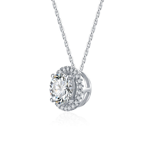 Four Prongs 1 Carat Moissanite Round Bag Pendant Necklace