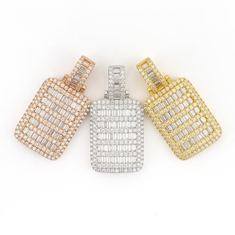 S925 Silver Inlay Dog Tag Pendant Hip Hop Jewelry