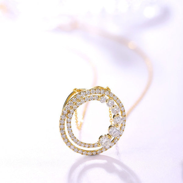 18K Solid Yellow Gold, Rose Gold Diamond Necklace Round
