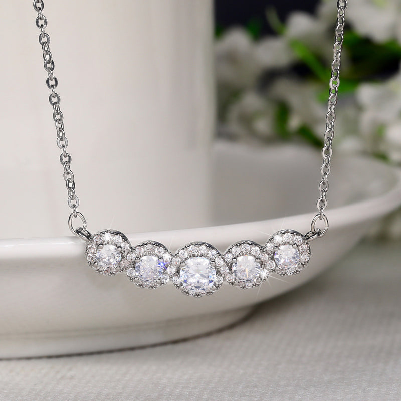 Elegant Beating Heart Five stone Round Pendant Necklace